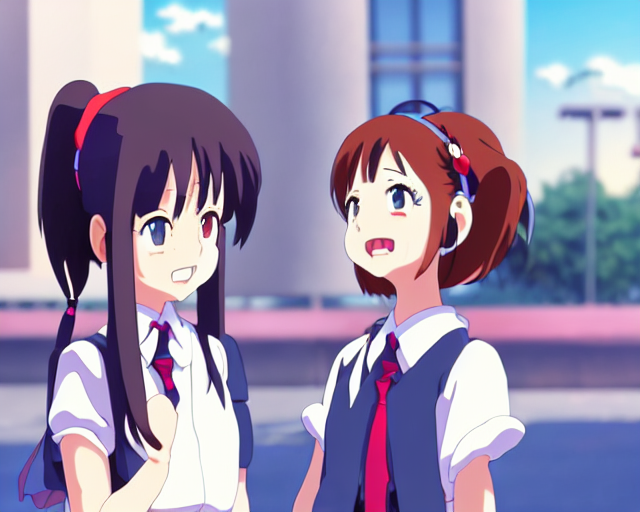 prompthunt: anime fine details portrait of joyful school girl talk with  robot, city landscape on the background deep bokeh, profile close-up view,  anime masterpiece by Studio Ghibli. 8k, sharp high quality anime