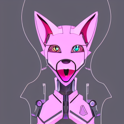 digital art artstation, pixiv, portrait of a robotic fox with cybernetic body with pink hair, character fursona furry, furaffinity
