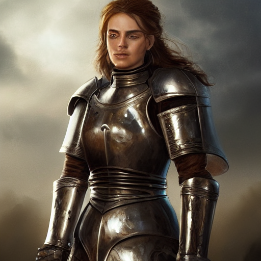 prompthunt Portrait of a female knight from a medieval age during an intense fight, trending on