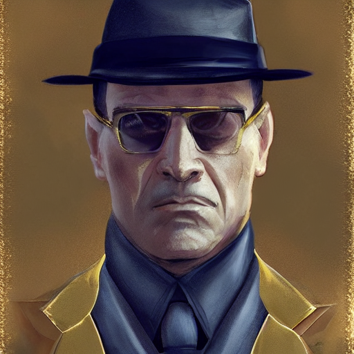 “A portrait of a mafia boss in a golden suit, D&D sci-fi, artstation, concept art, highly detailed illustration.”