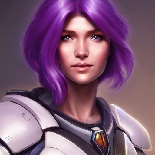 a portrait of a very beautiful woman in battletech elemental clanner clan battle armor, Alexandria\'s genesis, chin-length purple hair, bored, illustration, soft lighting, soft details, painting oil on canvas by mark arian by artgerm, trending on artstation, 4k, 8k, HD