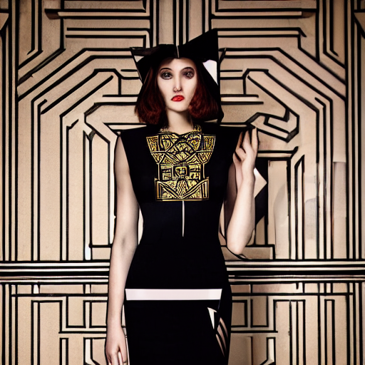 prompthunt close up of a female fashion model in art deco