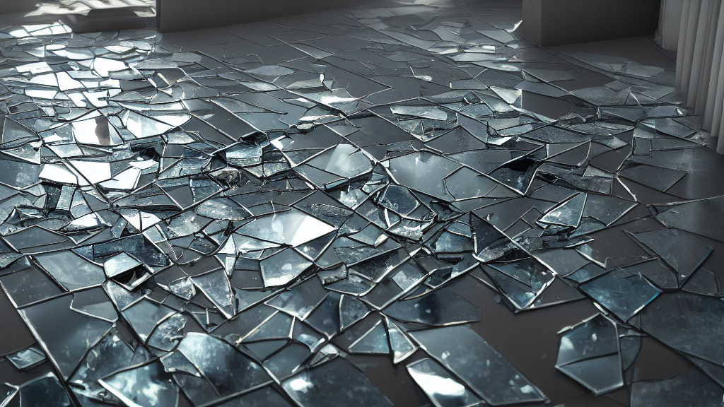 prompthunt a photorealistic dramatic broken glass and mirror shards