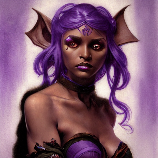 Prompthunt Half Length Portrait Of A Beautiful Female Drow Elf Warlock Black Skin Violet 
