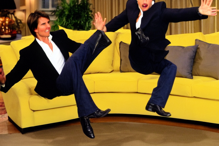 prompthunt: tom cruise jumping!!! on oprah yellow couch