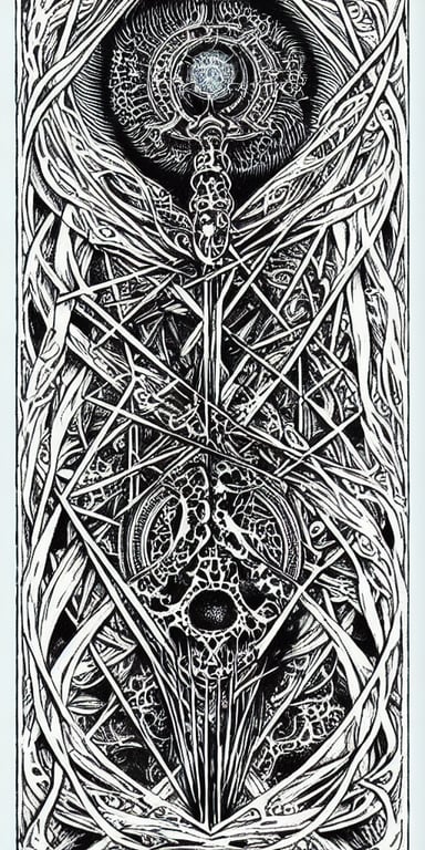prompthunt: a beautiful ombre skullpunk fractal tarot card featuring bold  occult imagery with clean lines. haeckel. detailed adult coloring book