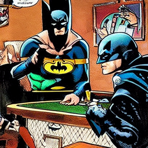prompthunt: batman playing a poker game with other superheroes in a  basement, coolidge