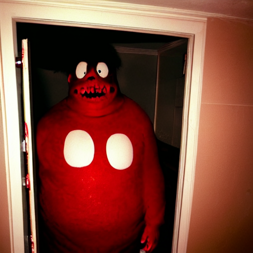 prompthunt grainy photo of the kool aid man as a creepy monster in a