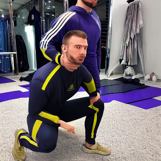 prompthunt: russian squatting thanos in an adidas tracksuit