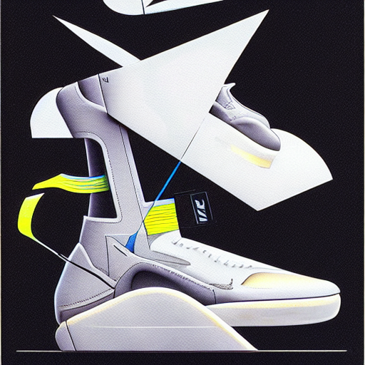 prompthunt: retro futuristic Nike Air Mag x Off-white sneakers by syd mead,  matte painting, geometric shapes