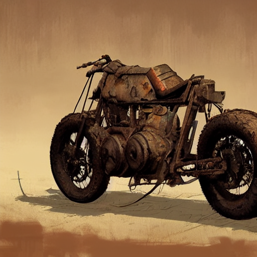 prompthunt: Rustic homemade motorcycle, styleframe, concept art,  artstation, madmax, brush texture, painted with oil