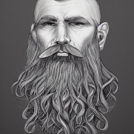 bearded male druid gray face pointy ears with vines as hair detailed ultra realistic drawing