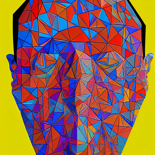 prompthunt: a painting of a man's face made up of triangles, a pop art  painting by Milton Glaser, featured on behance, crystal cubism, pop art,  anaglyph effect, anaglyph filter
