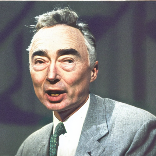 color photo of robert oppenheimer giving ted talk
