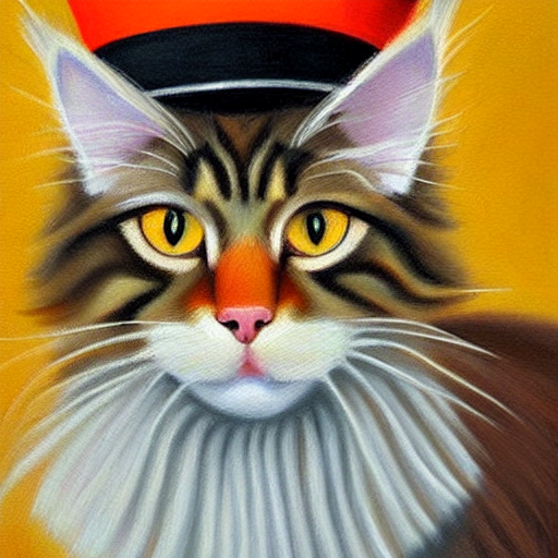 prompthunt: Beatiful Oil painting of an orange Maine-coon with white beard,  wearing sombrero