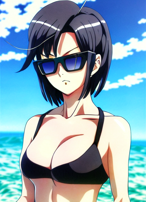 prompthunt: anime portrait of fubuki from one punch man as a handsome  woman, wearing sunglasses and two - piece swimsuit, yusuke murata, ilya  kuvshinov, anime, pixiv top monthly, trending on artstation, cinematic