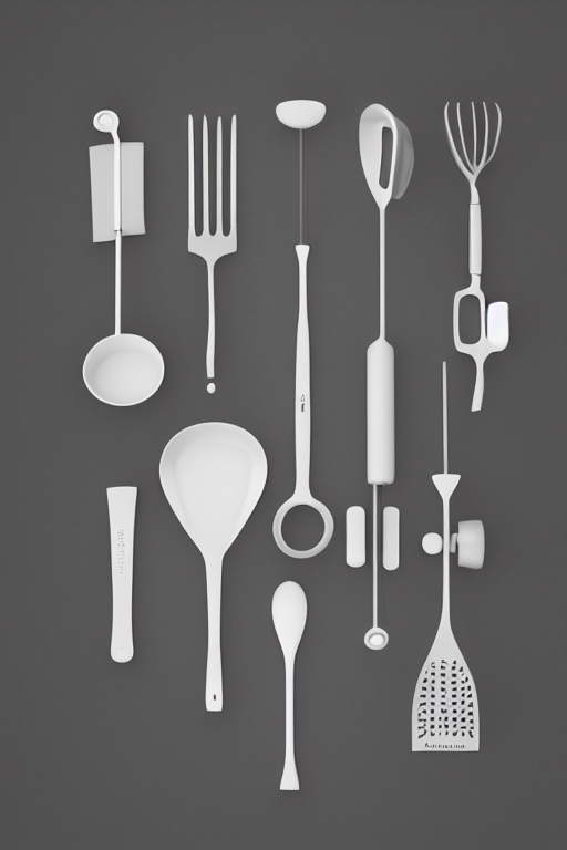 prompthunt: Iconic Braun utensils set designed Dieter Rams, 3D render