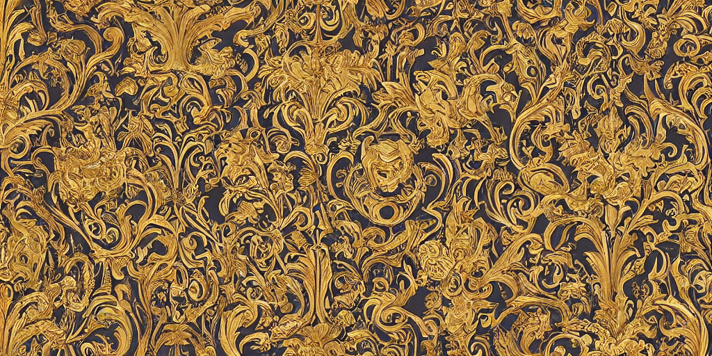 prompthunt: inrticate versace baroque wallpaper:: intricate:: combined with  rococo versace prints :: Decorative rococo Borders :: hyper-realistic shiny  polished metallic look :: rainbow ink dropping in water::7 :: 3D, tarot  card, rococo