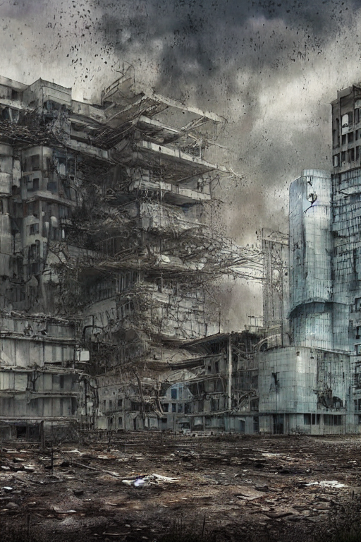 prompthunt: acid rain effect, disassemble the computer in Chernobyl,  radiation, animals everywhere, post apocalyptic, offices, renaissance,  hyper realistic style, fantasy by Olga Fedorova