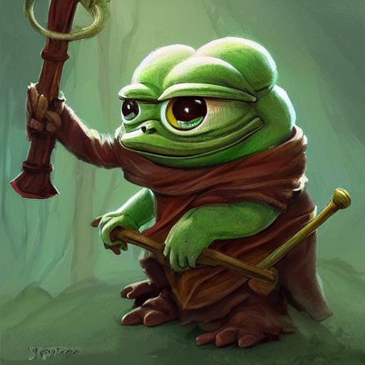 prompthunt: cute little anthropomorphic pepe frog, wielding a magic ...