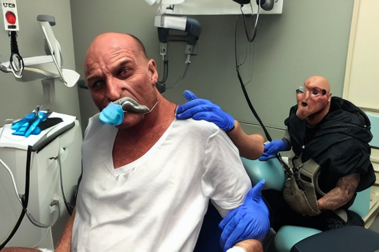 prompthunt: bane from batman at the dentist