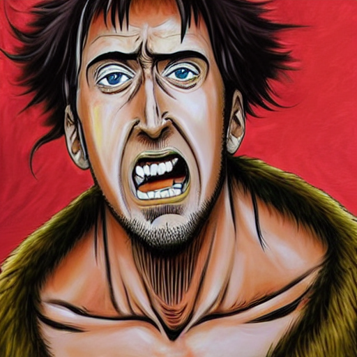 prompthunt: nic cage as monkey d luffy, buff, painted portrait, highly  detailed,
