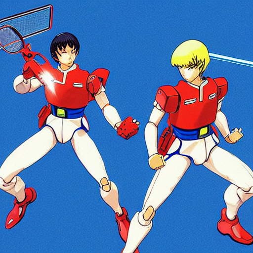 prompthunt: illustration of gundam action figures playing badminton by ilya  kuvshinov katsuhiro otomo