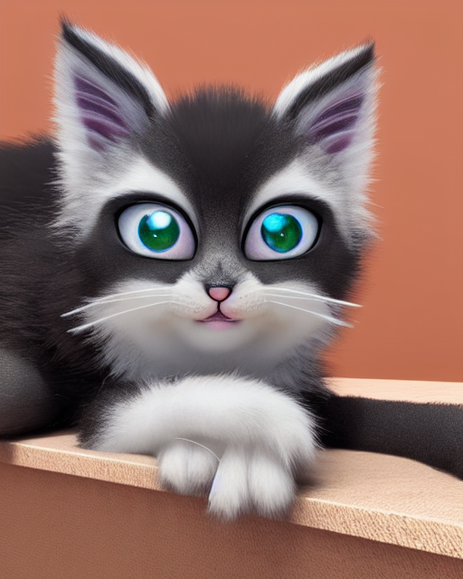 prompthunt: cute fluffy kitten looking into the camera, big eyes, 3 d  render, pixar style, octane render, very detailed