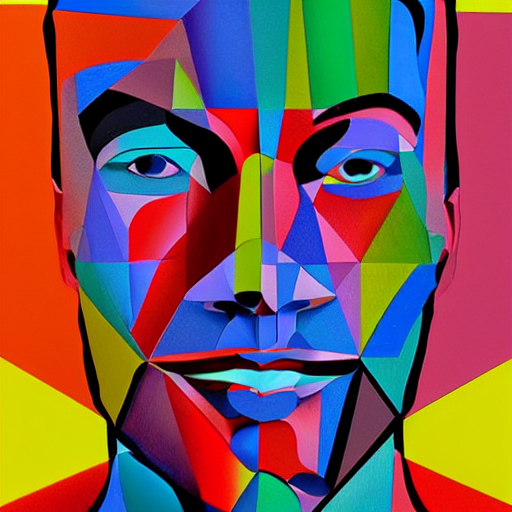 prompthunt: a painting of a man's face made up of triangles, a pop art  painting by Milton Glaser, featured on behance, crystal cubism, pop art,  anaglyph effect, anaglyph filter