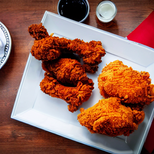 prompthunt: A delicious plate of fried chicken, KFC, food photography,  michelin star