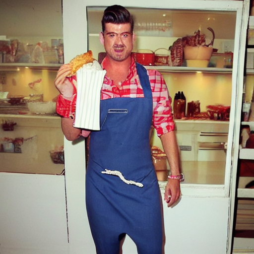 prompthunt: robin thicke wearing nothing but a frilly apron, holding a hot  pie in his hands