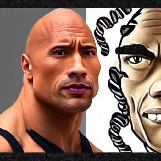 Dwayne Johnson doing his eyebrow face towards the, Stable Diffusion