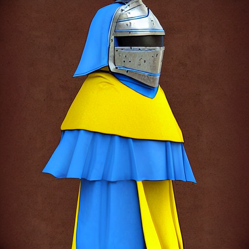 a knight with blue tabard and a yellow cape and steel pauldrons, digital art, Larry Elmore