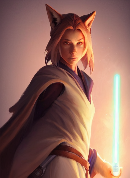 prompthunt: beautiful portrait of a female anthro coyote wearing jedi robes.  character design by charlie bowater, ross tran, artgerm, and makoto  shinkai, detailed, soft lighting, rendered in octane