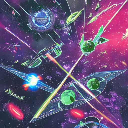 intricate space battle in the style of mark cooper