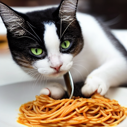 prompthunt: cat eating spaghetti with a spoon