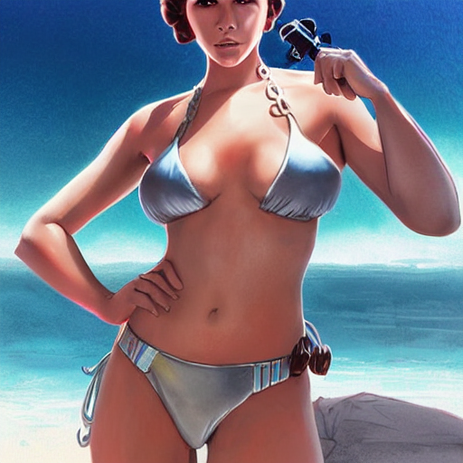 prompthunt: beautiful princess leia in a bikini on the beach drawn by  artgerm