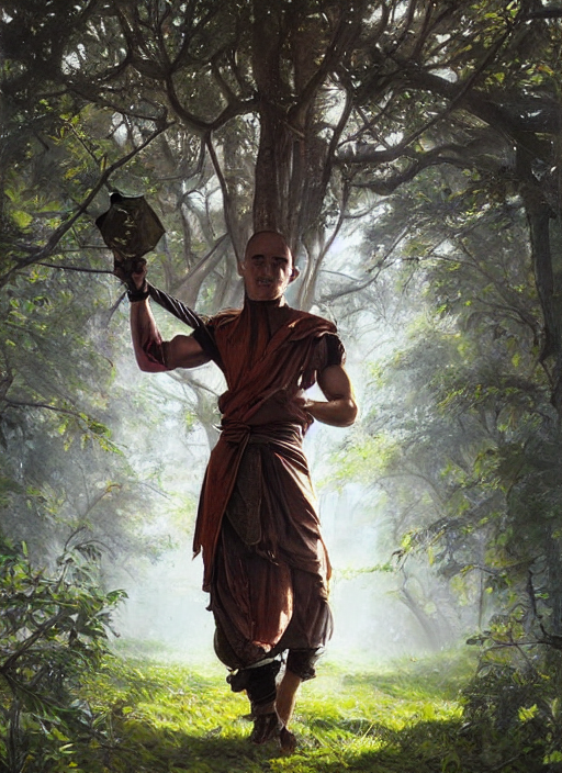 prompthunt: a portrait painting of a male monk fighter wearing