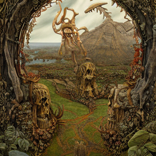 prompthunt: skull valley, fantasy art illustration, intricate, jesper fjsing, richard dadd