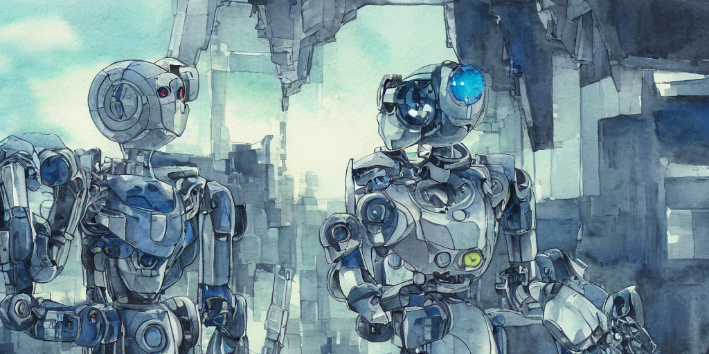 Bortset Støjende galning prompthunt: watercolour painting of a broken robot repairing itself, anime,  pencil lines, light watercolour, pale sky, beautiful artwork, anime  screenshot, akihabara