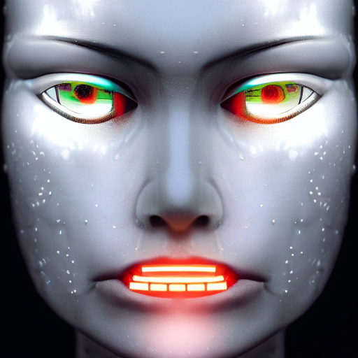 prompthunt: closeup of sweating robot cyborg forehead, big drops of sweat,  forehead only, by Hajime Sorayama, airbrush art, symmetric face, beautiful  face, highly realistic, star flares, trending on artstation, beautiful  lighting, sharp,