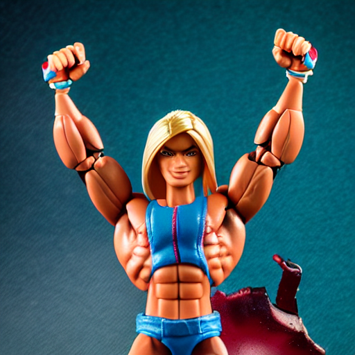 prompthunt: combination of barbie and he - man, muscular girl toy, action  figure, powerful muscles, detailed joints, toy photography