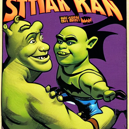 prompthunt: shrek and batman fist fighting, comic book, art by jack kirby,  highly detailed, high resolution