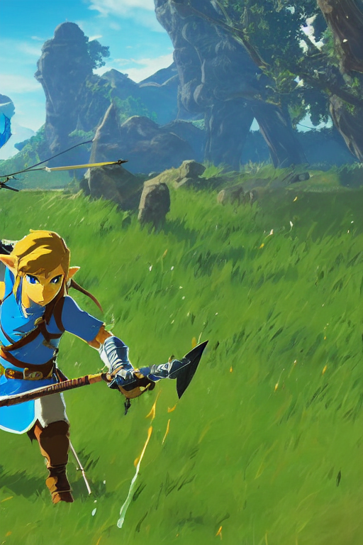 prompthunt: in game footage of link from the legend of zelda breath of the  wild firing an exploding arrow, breath of the wild art style.