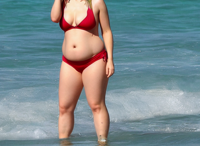 prompthunt: thick chubby curvy kristen bell in a bikini with a chubby belly