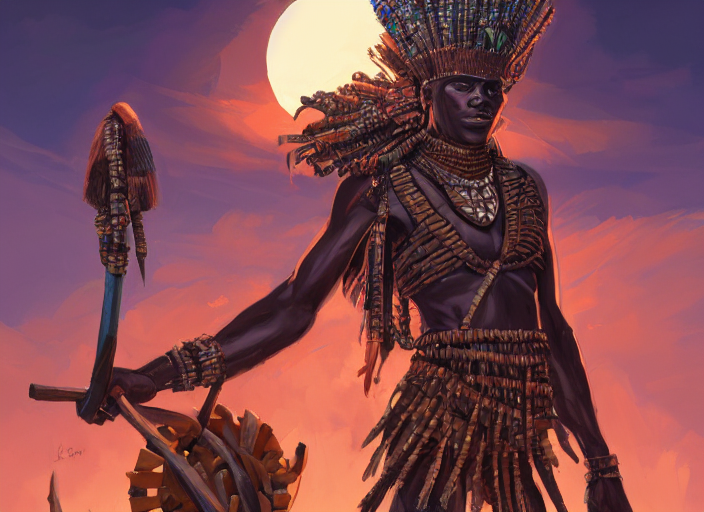 prompthunt: masculine black warrior tribal afrikan voodoo armor, primitive  weapons and kemetic imagery, 2 d game fanart behance hd by jesper ejsing,  by rhads, makoto shinkai and lois van baarle, ilya kuvshinov