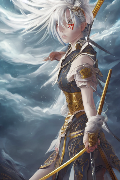 Anime Girl With Katana And White Hair