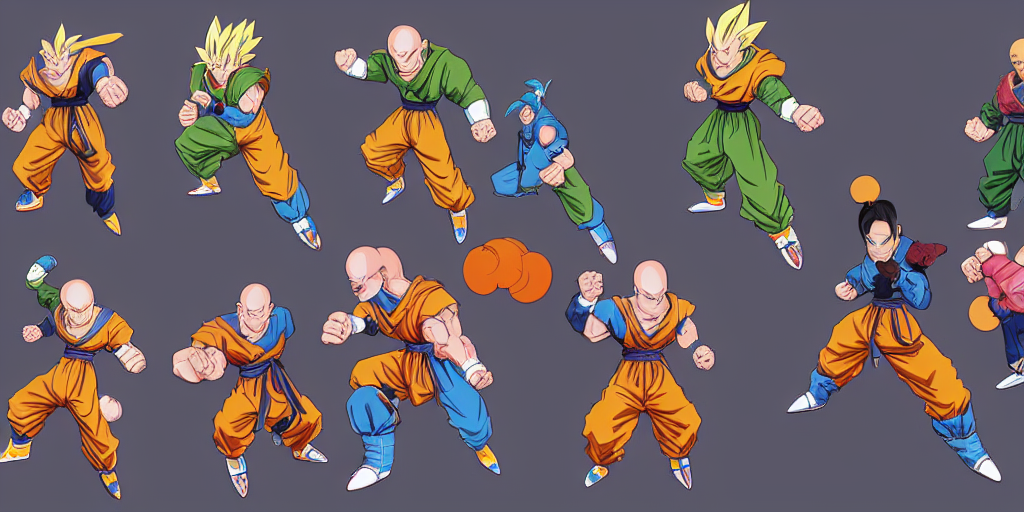 prompthunt: isometric dragon ball character design, idle, colored, sprite  sheet, tekken, pc game, sideview, art by moebius and greg rutkowski.