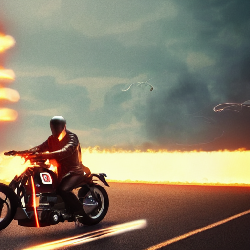 prompthunt: epic cinematic scene depicting a guy traveling in time with a  motorbike, lightings and fire coming from the wheels, octane render,  trending on artstation, trending on cinemas