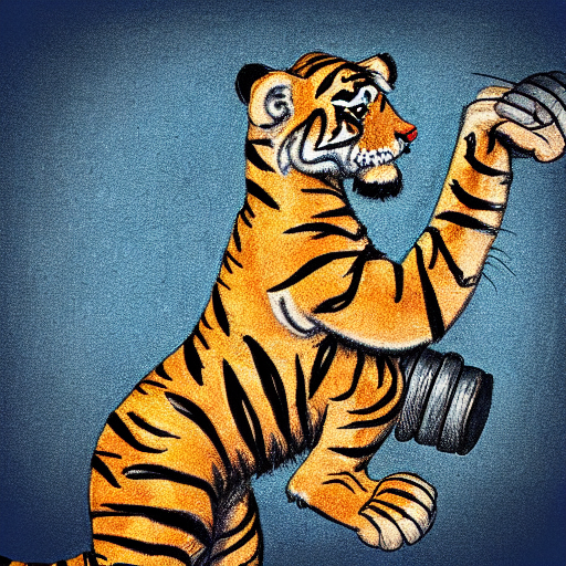prompthunt “A cartoon of a tiger lifting weights”
